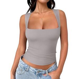 Square Neck Going Out Crop Top, SIZE LARGE, 8E-146T015